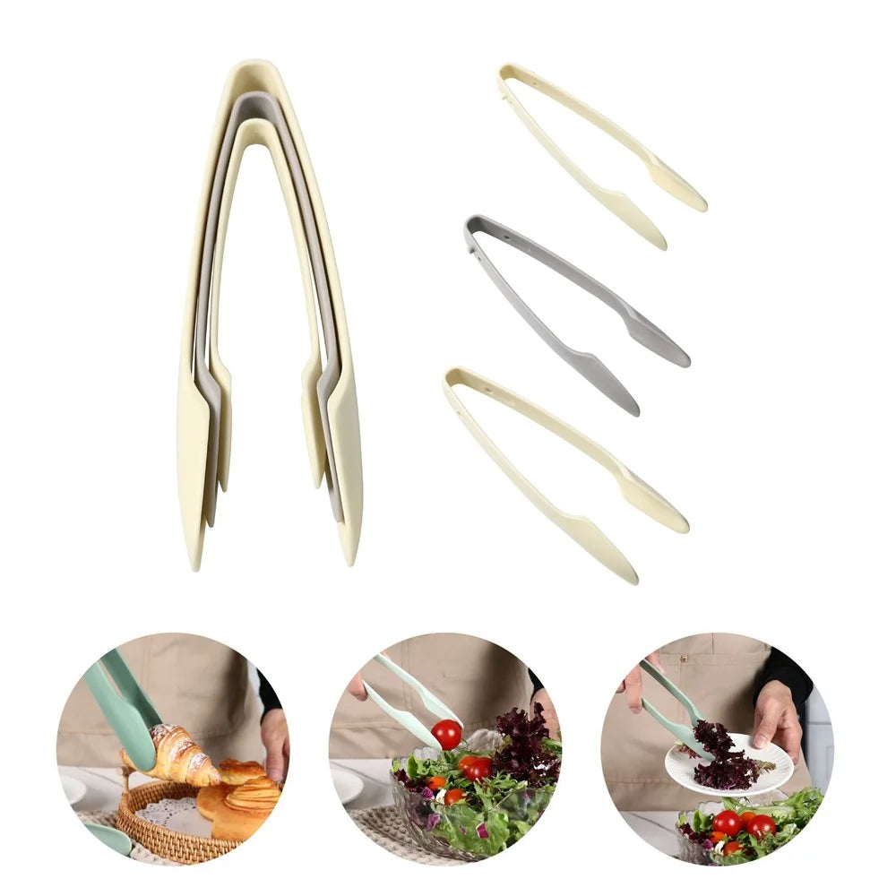 3Pcs / Set Food Tongs PP Salad Bacon Steak Clamp Food Bread Clip (BPA Free, No FDA Certificate) - Beige - 3