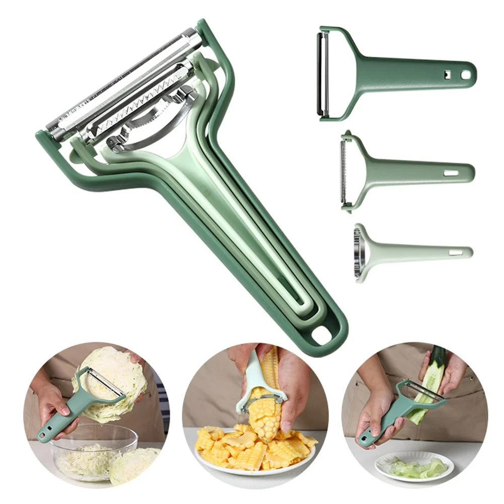 3Pcs / Set PP+Stainless Steel Melon Peeler Cabbage Shredder Multi-function Kitchen Tool (BPA Free, No FDA Certificate) - Emerald Green - 2