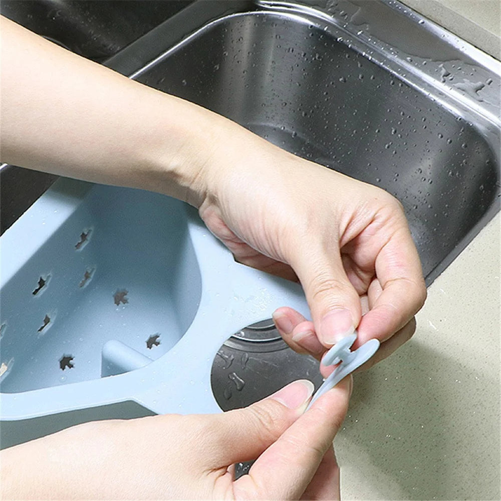 Kitchen Sink Drain Hanging Basket Faucet Sponge Wipe Brush Rag Triangle PP Storage Basket - Blue - 3