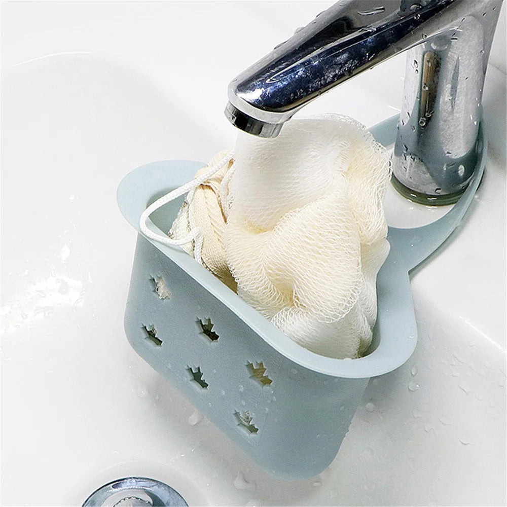 Kitchen Sink Drain Hanging Basket Faucet Sponge Wipe Brush Rag Triangle PP Storage Basket - Blue - 4