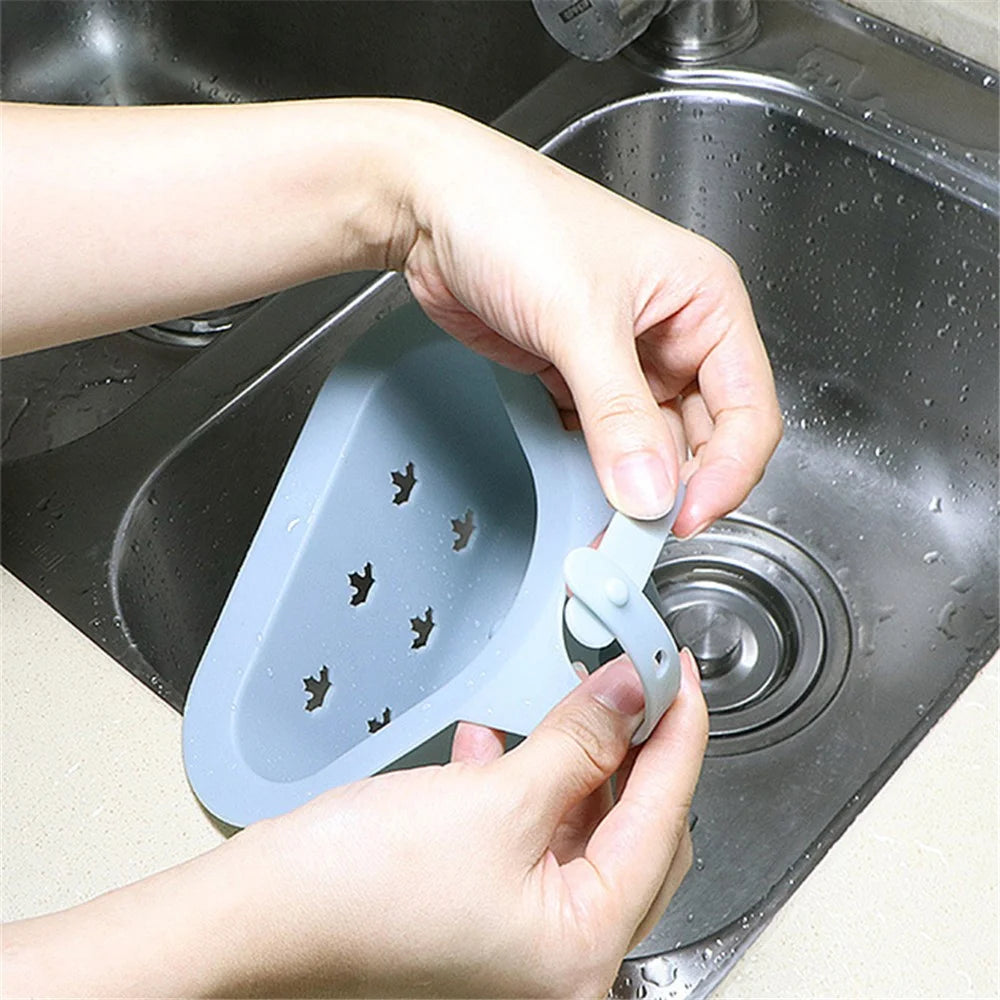 Kitchen Sink Drain Hanging Basket Faucet Sponge Wipe Brush Rag Triangle PP Storage Basket - Blue - 5