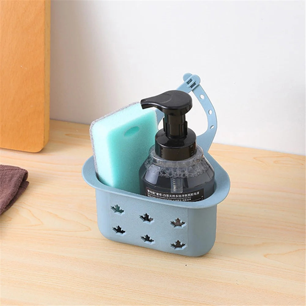 Kitchen Sink Drain Hanging Basket Faucet Sponge Wipe Brush Rag Triangle PP Storage Basket - Blue - 6