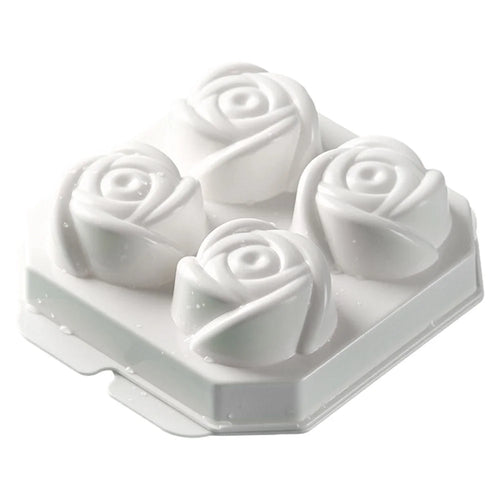 4 Cells Large Ice Ball Making Tray PP Frozen Ice Cube Mold for Whiskey Drink (BPA Free, No FDA Certificate) - Rose Flower Shape - 1