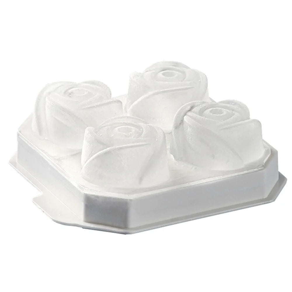 4 Cells Large Ice Ball Making Tray PP Frozen Ice Cube Mold for Whiskey Drink (BPA Free, No FDA Certificate) - Rose Flower Shape - 2