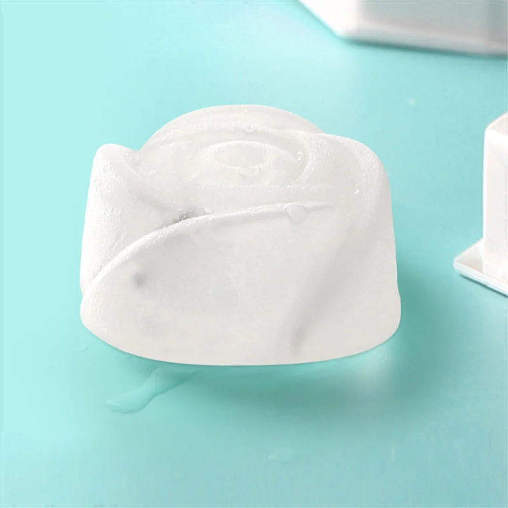 4 Cells Large Ice Ball Making Tray PP Frozen Ice Cube Mold for Whiskey Drink (BPA Free, No FDA Certificate) - Rose Flower Shape - 3
