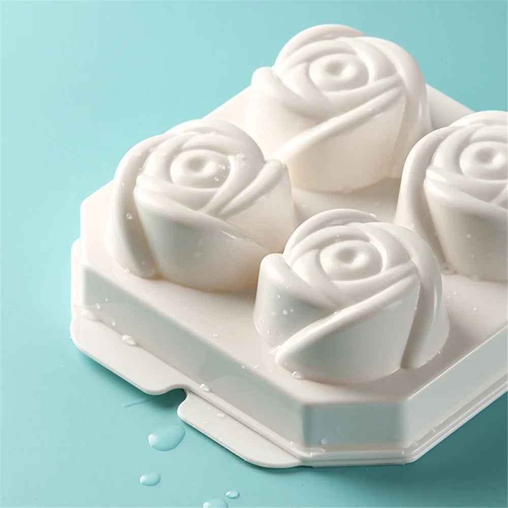 4 Cells Large Ice Ball Making Tray PP Frozen Ice Cube Mold for Whiskey Drink (BPA Free, No FDA Certificate) - Rose Flower Shape - 6