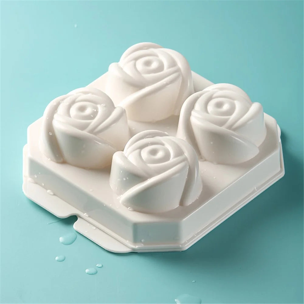 4 Cells Large Ice Ball Making Tray PP Frozen Ice Cube Mold for Whiskey Drink (BPA Free, No FDA Certificate) - Rose Flower Shape - 7
