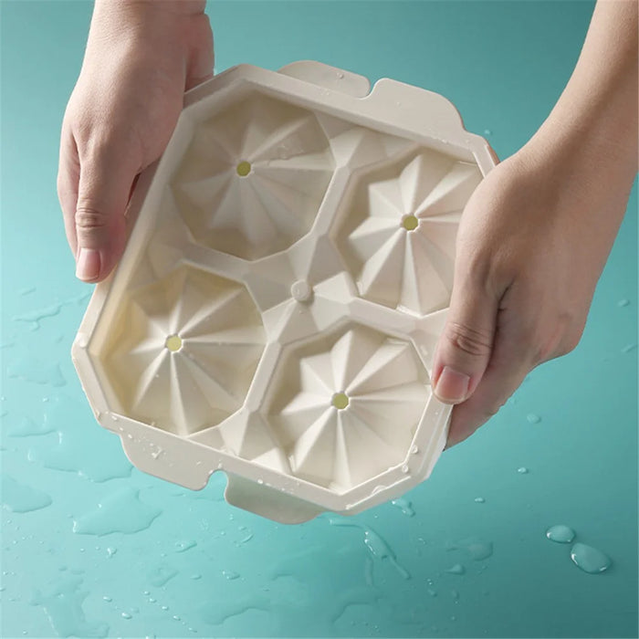 Creative 4 Cells Large Ice Ball Making Box PP Frozen Ice Cube Mold (BPA Free, No FDA Certificate) - Polygonal Star Shape - 6