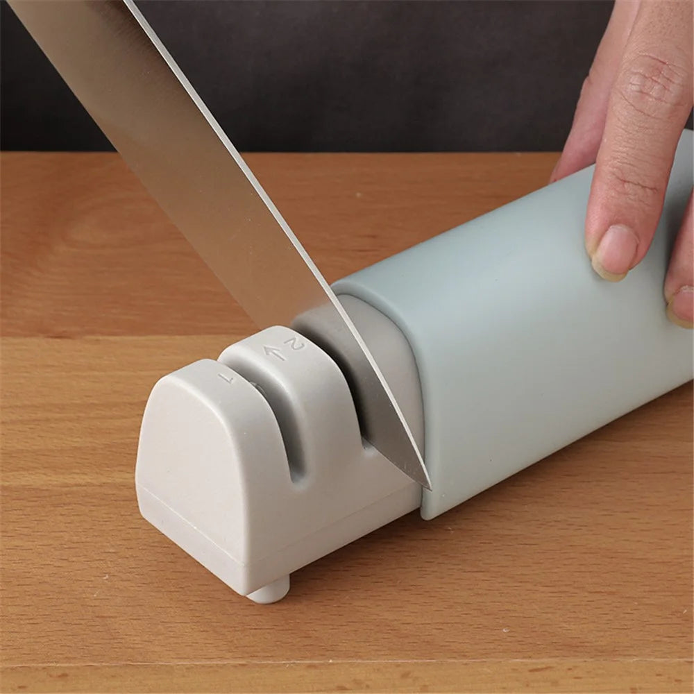 Kitchen 2-stage Knife Sharpener Household Multifunctional Handheld Knife Sharpening Stone - Grey Blue - 2