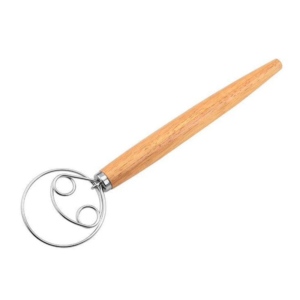 Flour Stirrer Wood Handle Stainless Steel Coil Dough Stirrer Kitchen Tool (BPA Free, No FDA) - Double Coil - 1