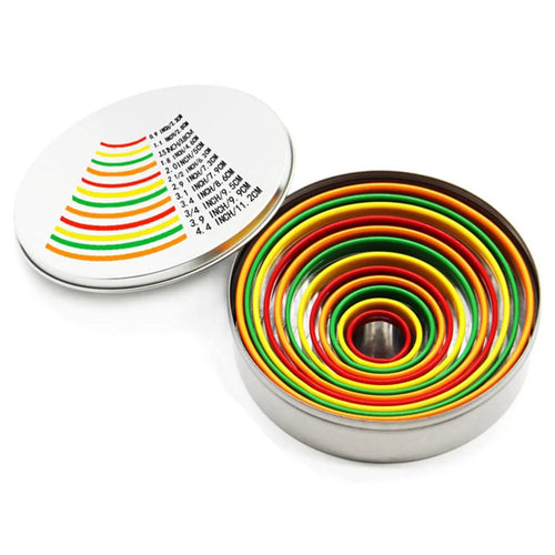 12Pcs Cake Ring Colorful Circle Cookie Cutter Stainless Steel Biscuit Mold (BPA Free, No FDA) - 1