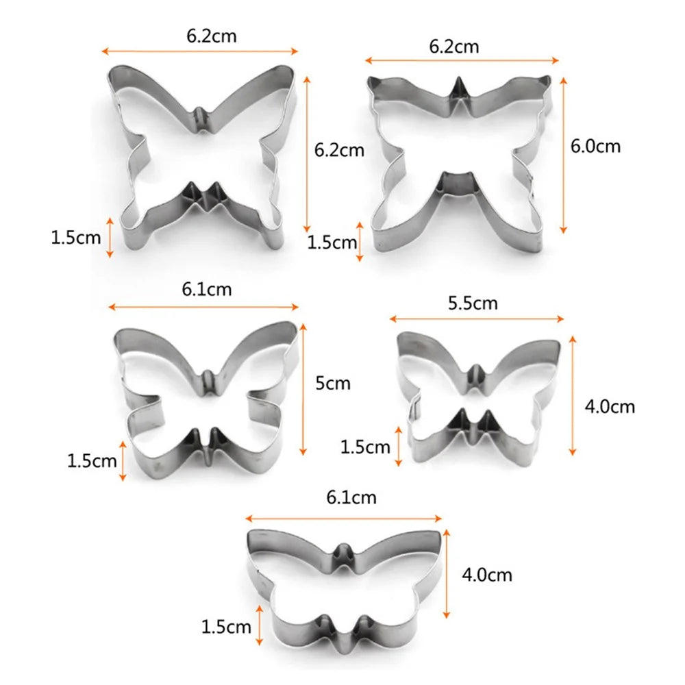 5Pcs Butterfly Shape Cookie Cutter Set 430 Stainless Steel Baking Mold (BPA Free, No FDA) - 7