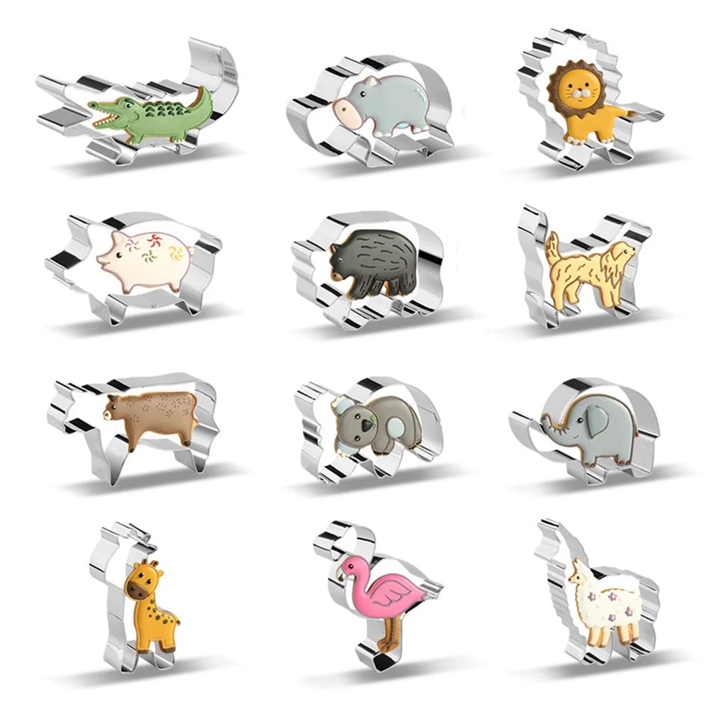 12Pcs Cartoon Animal Cookie Cutter DIY Baking Stainless Steel Fondant Mold (BPA Free, No FDA) - 1