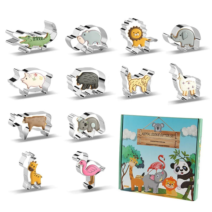 12Pcs Cartoon Animal Cookie Cutter DIY Baking Stainless Steel Fondant Mold (BPA Free, No FDA) - 6