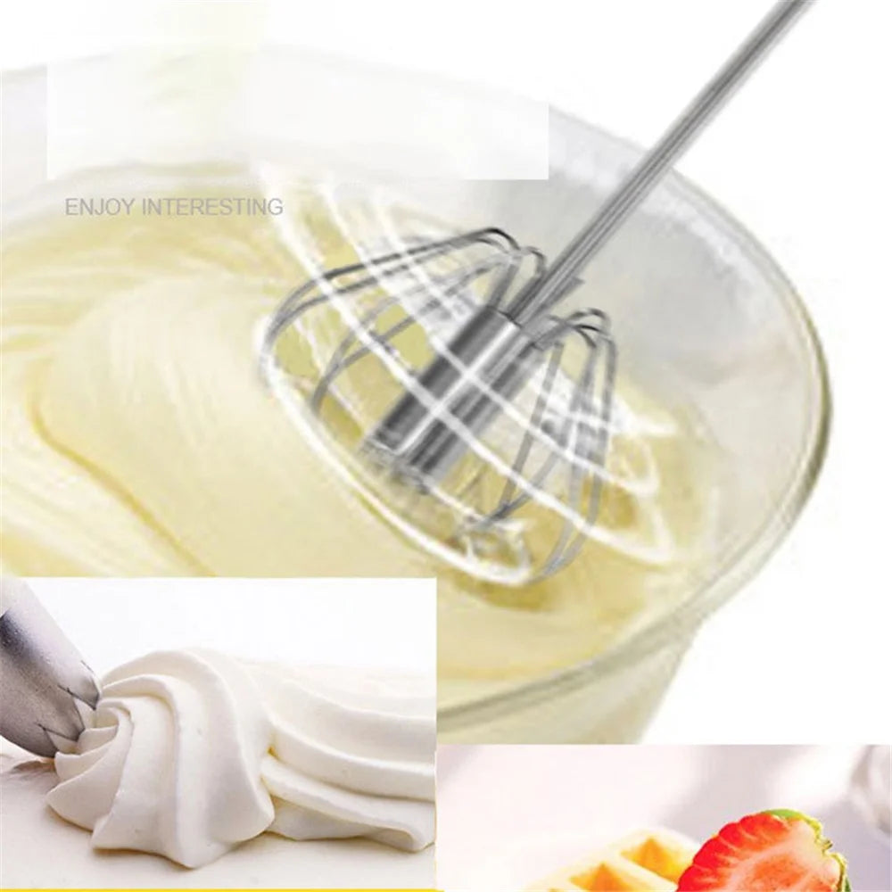 Semi-Automatic 430 Stainless Steel Egg Whisk Manual Press Mixer Egg Stirrer (BPA Free, No FDA) - 4