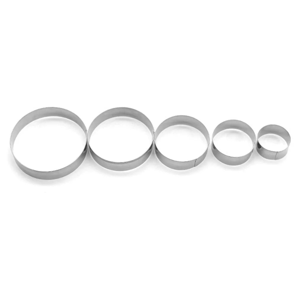 5PCS Baking Molds 430 Stainless Steel Tart Rings Set for Cake Mousse (BPA-Free, No FDA) - 6