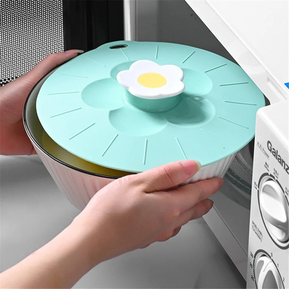 30.5*31.5cm Cute Flower Silicone Preservation Cover Kitchen Bowl Lid (No FDA Certificate, BPA Free) - Pink - 4