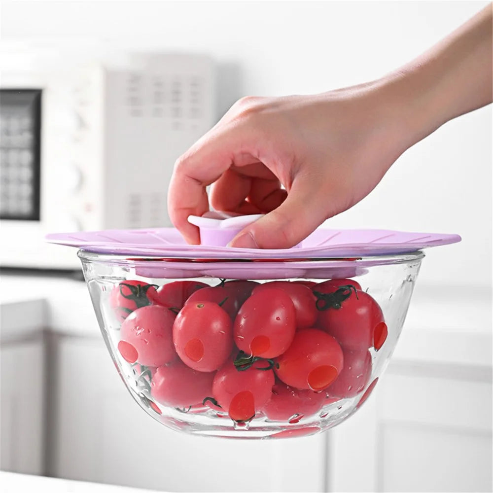 30.5*31.5cm Cute Flower Silicone Preservation Cover Kitchen Bowl Lid (No FDA Certificate, BPA Free) - Pink - 6