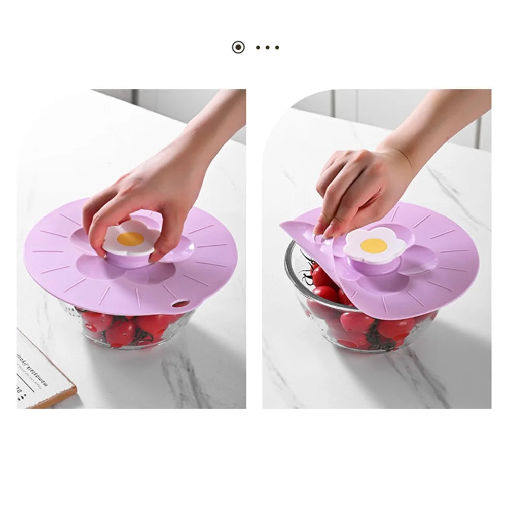 30.5*31.5cm Cute Flower Silicone Preservation Cover Kitchen Bowl Lid (No FDA Certificate, BPA Free) - Pink - 7