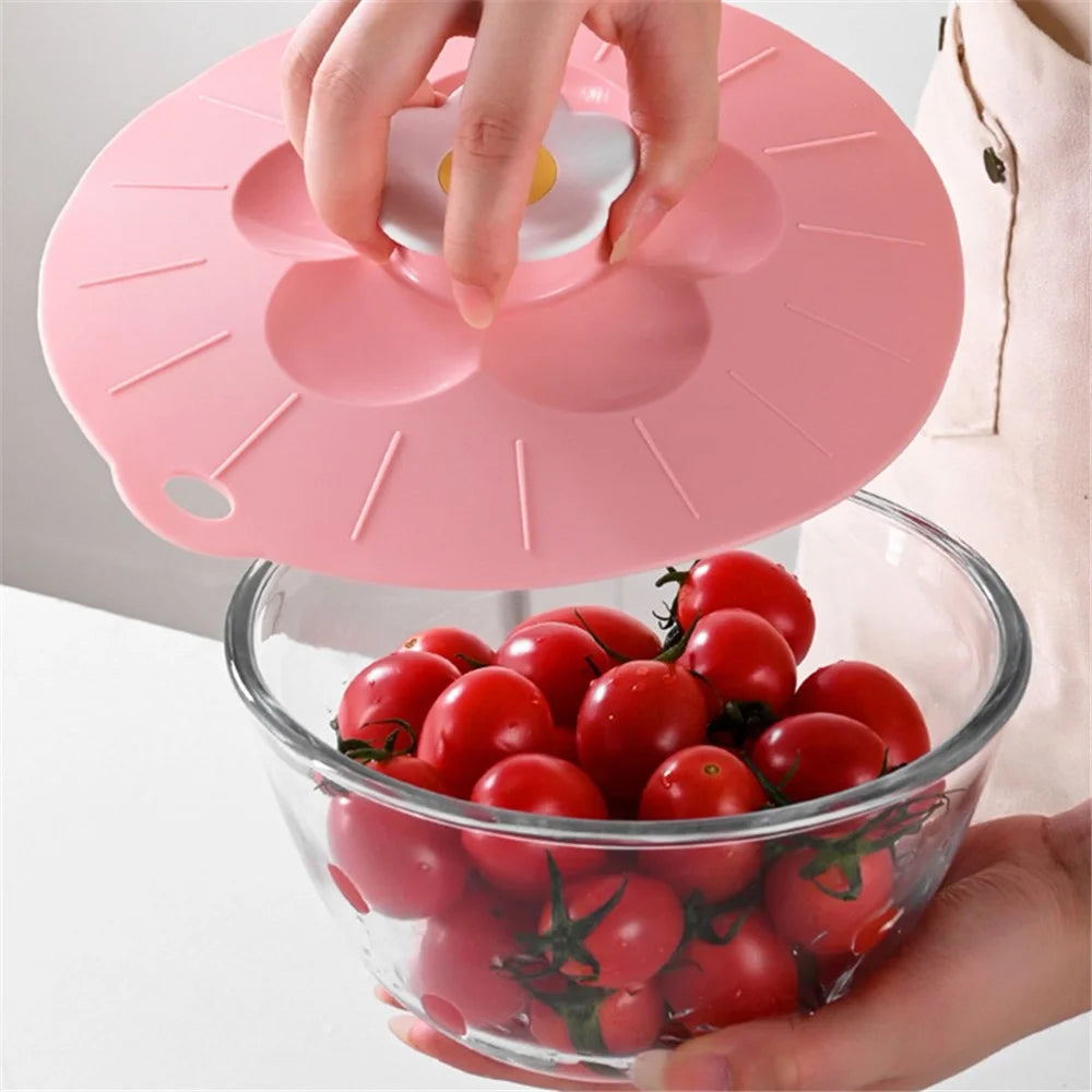 20*20cm Cute Flower Silicone Fresh-keeping Lid Kitchen Round Bowl Lid (No FDA Certificate, BPA Free) - Pink - 3