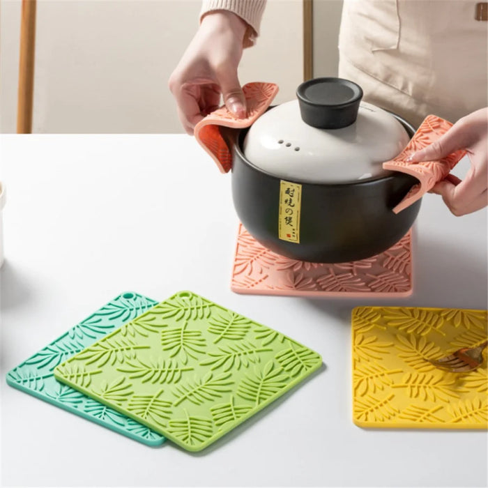 17*17cm Leaf Design Silicone Bowl Dish Heat Insulation Pad Dining Table Placemat - Lemon Yellow - 7
