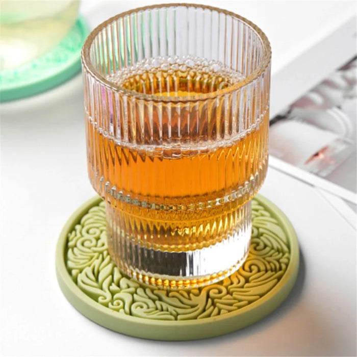 17*17cm Tiger Pattern Round Silicone Heat Resistant Mat Dining Table Placemat - Matcha Green - 2