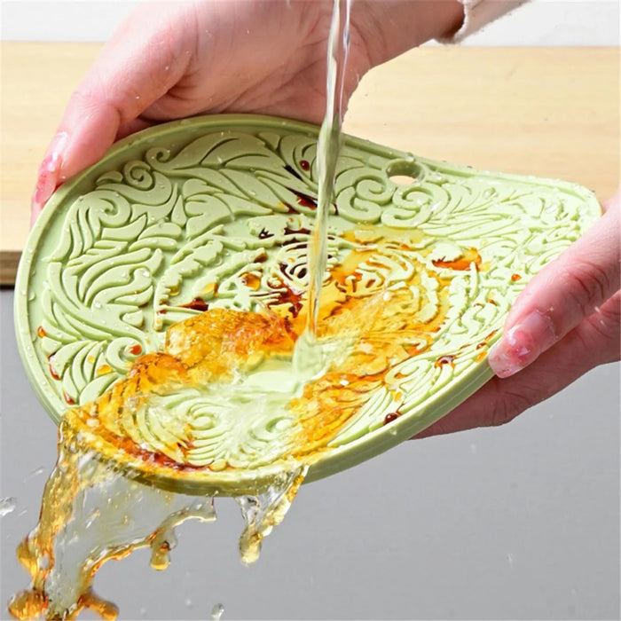 17*17cm Tiger Pattern Round Silicone Heat Resistant Mat Dining Table Placemat - Matcha Green - 3