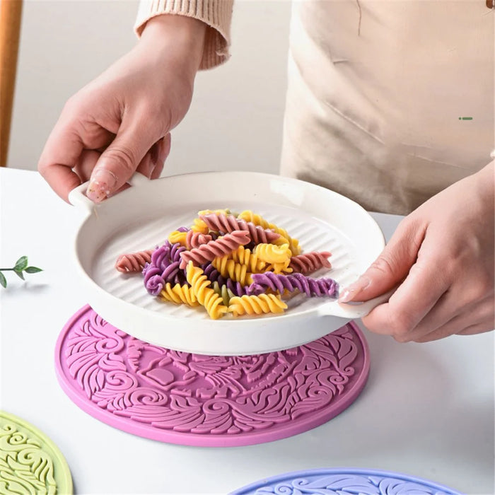 17*17cm Tiger Pattern Round Silicone Heat Resistant Mat Dining Table Placemat - Matcha Green - 5