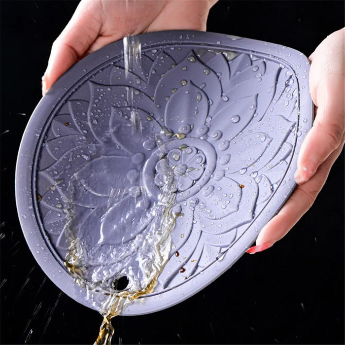 3Pcs 20*20cm Heat Insulation Placemat Chinese Hollow Carving Cup Mat Silicone Coaster - Grey - 7