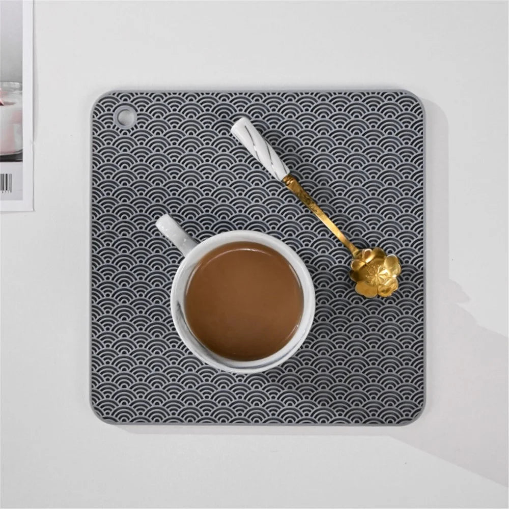 Square Silicone Bowl Dish Heat Insulation Pad Dining Table Protection Mat - Grey - 2