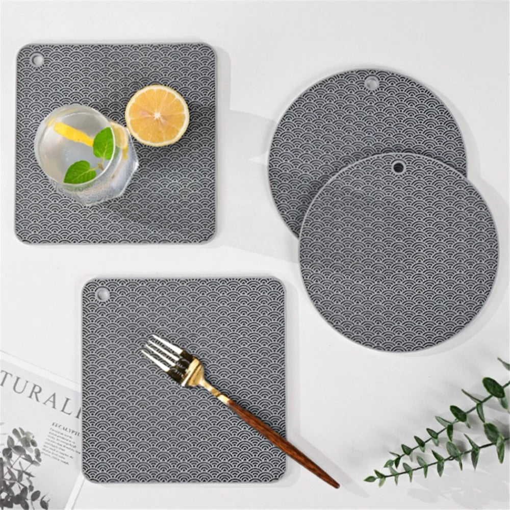 Square Silicone Bowl Dish Heat Insulation Pad Dining Table Protection Mat - Grey - 3