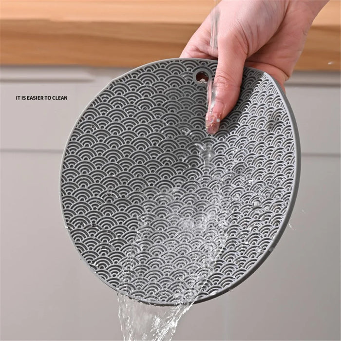 Round Silicone Anti-scalding Bowl Dish Pad Dining Table Protection Mat - Grey - 2