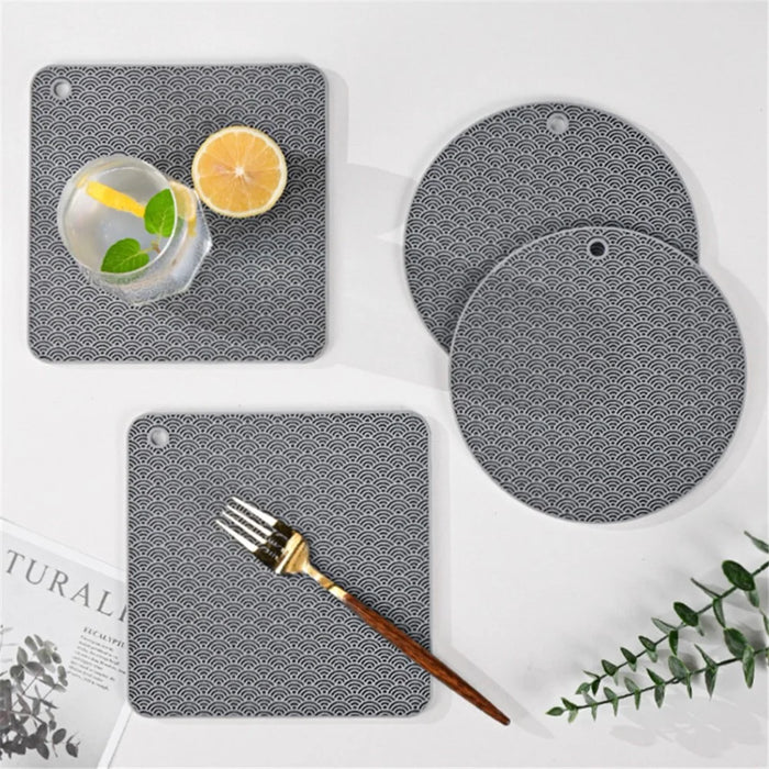 Round Silicone Anti-scalding Bowl Dish Pad Dining Table Protection Mat - Grey - 3