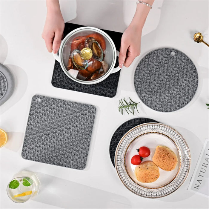 Round Silicone Anti-scalding Bowl Dish Pad Dining Table Protection Mat - Grey - 4