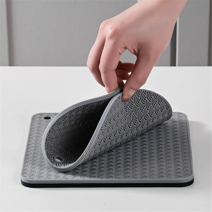 Round Silicone Anti-scalding Bowl Dish Pad Dining Table Protection Mat - Grey - 5