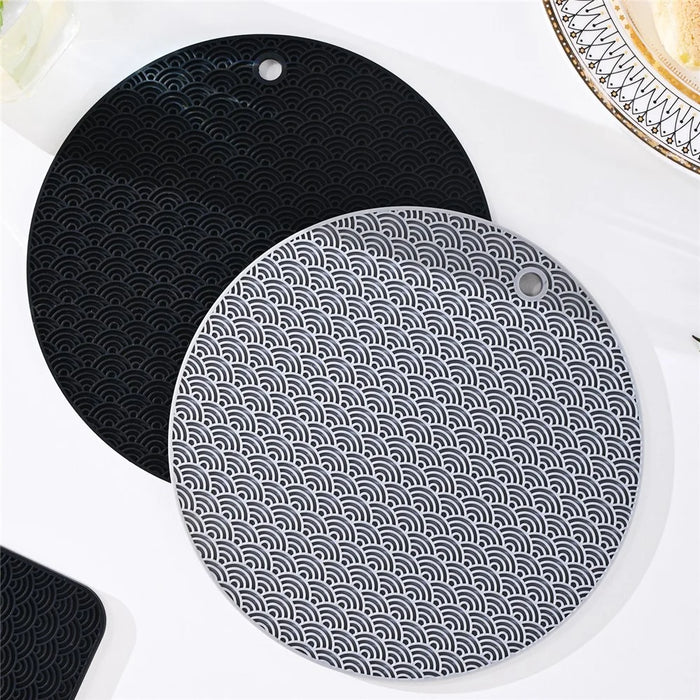 Round Silicone Anti-scalding Bowl Dish Pad Dining Table Protection Mat - Grey - 7