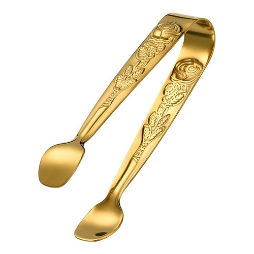 304 Stainless Steel Rose Pattern Mini Food Tongs Ice Cube Clip (BPA Free, No FDA) - Gold - 1