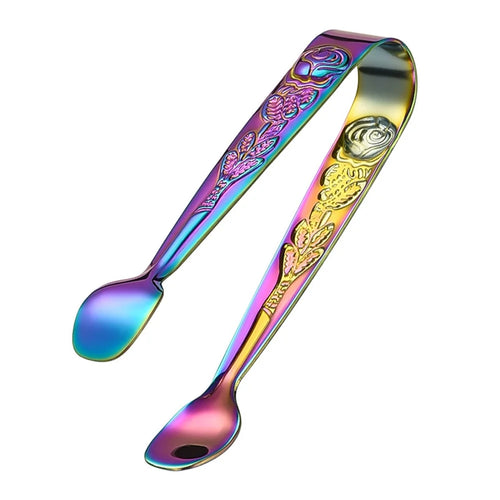 Ice Cube Clip 304 Stainless Steel Rose Pattern Mini Food Tongs (BPA Free, No FDA) - Multi-color - 1