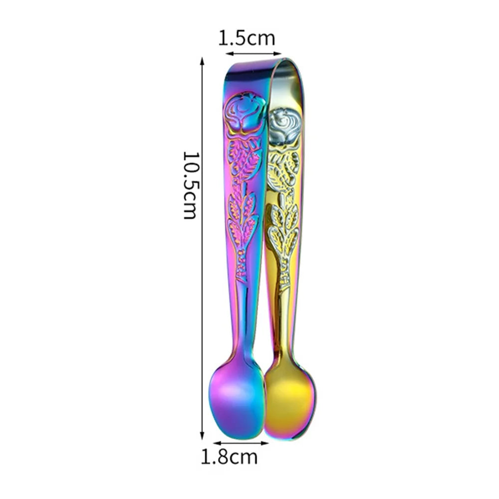 Ice Cube Clip 304 Stainless Steel Rose Pattern Mini Food Tongs (BPA Free, No FDA) - Multi-color - 5