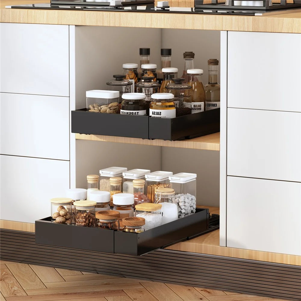 dbs220 Kitchen Cabinet Pull-out Storage Rack Carbon Steel Slide Rail Organizer Shelf - Black - 2