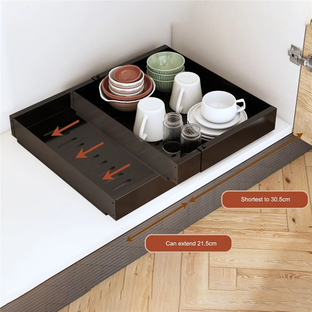 dbs220 Kitchen Cabinet Pull-out Storage Rack Carbon Steel Slide Rail Organizer Shelf - Black - 3