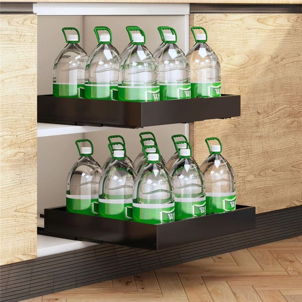dbs220 Kitchen Cabinet Pull-out Storage Rack Carbon Steel Slide Rail Organizer Shelf - Black - 4