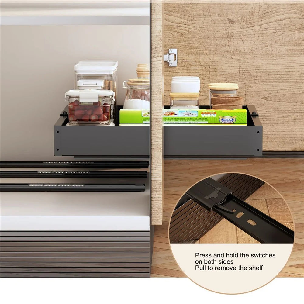 dbs220 Kitchen Cabinet Pull-out Storage Rack Carbon Steel Slide Rail Organizer Shelf - Black - 7