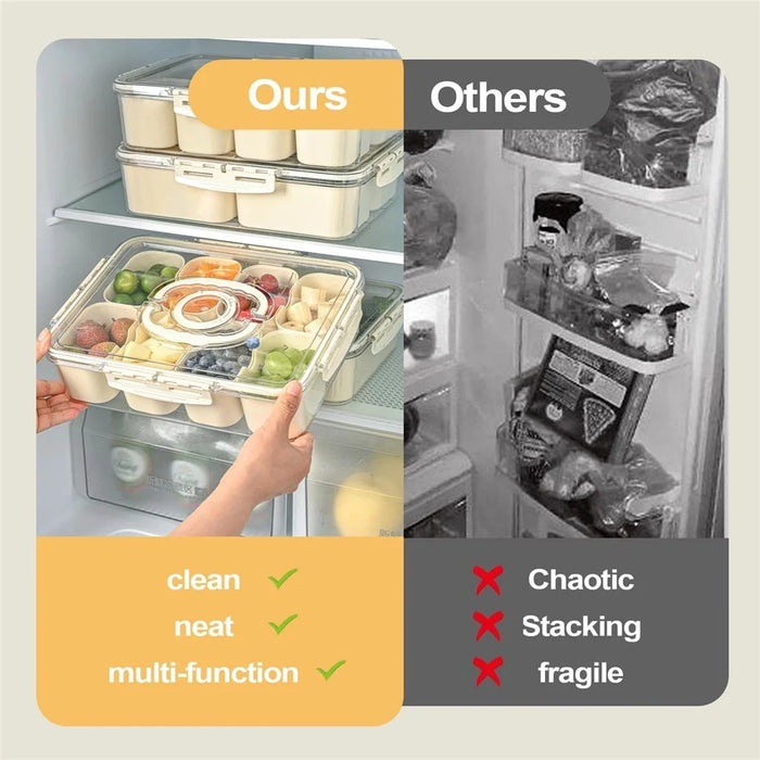 Sealed Food Storage Container with Lid, 8-Compartment Divided Fridge Organizer Box (BPA Free, US FDA) - 6