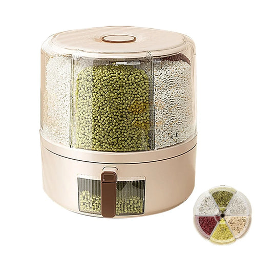 Removable Rotating Grain Storage Box 6 Grids Rice Bucket Moisture-Proof Insect-Proof Sealed Food Dispenser 4L (BPA-Free, NO FDA Certificate) - 1