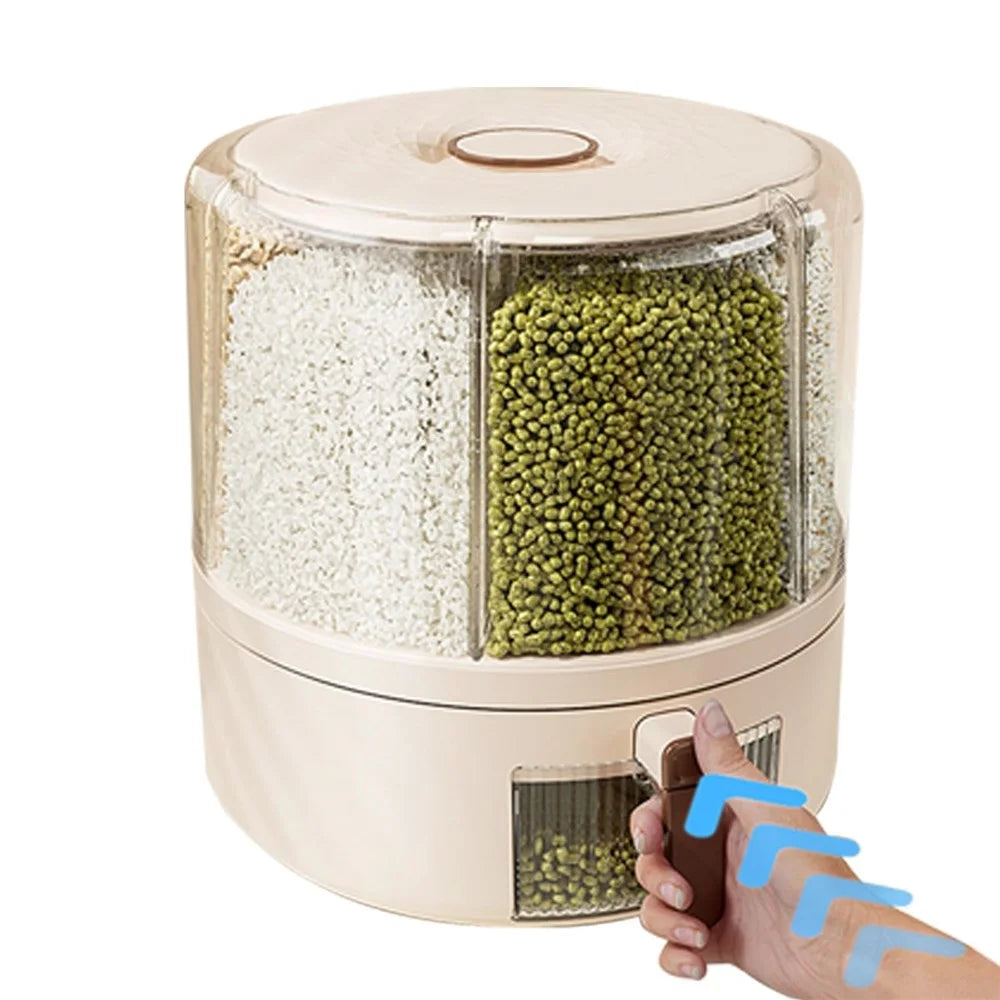 Removable Rotating Grain Storage Box 6 Grids Rice Bucket Moisture-Proof Insect-Proof Sealed Food Dispenser 6.5L (BPA-Free, NO FDA Certificate) - 1