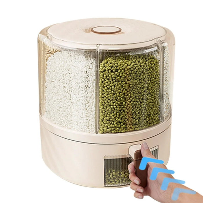 Removable Rotating Grain Storage Box 6 Grids Rice Bucket Moisture-Proof Insect-Proof Sealed Food Dispenser 6.5L (BPA-Free, NO FDA Certificate) - 1