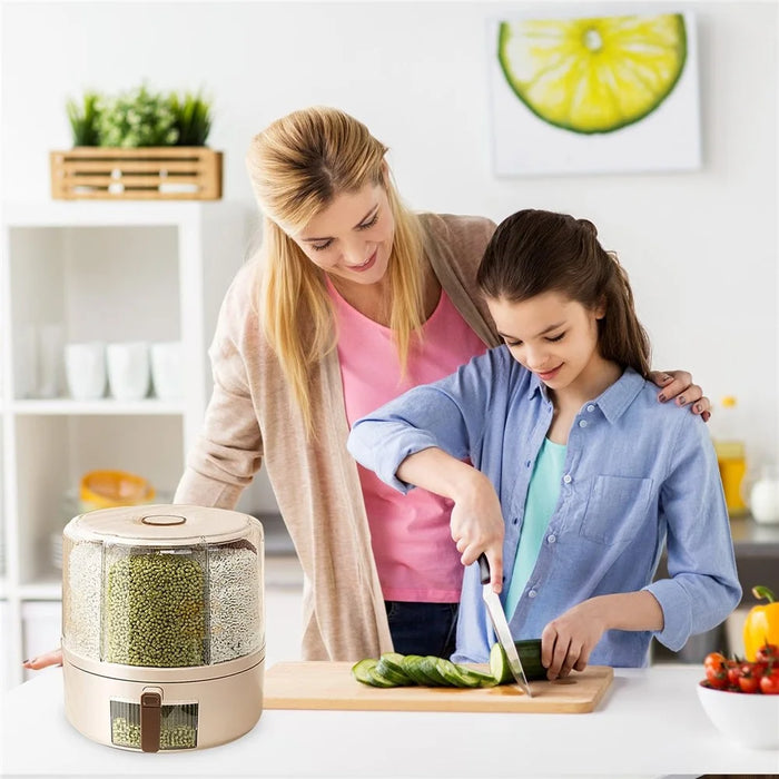 Removable Rotating Grain Storage Box 6 Grids Rice Bucket Moisture-Proof Insect-Proof Sealed Food Dispenser 6.5L (BPA-Free, NO FDA Certificate) - 2