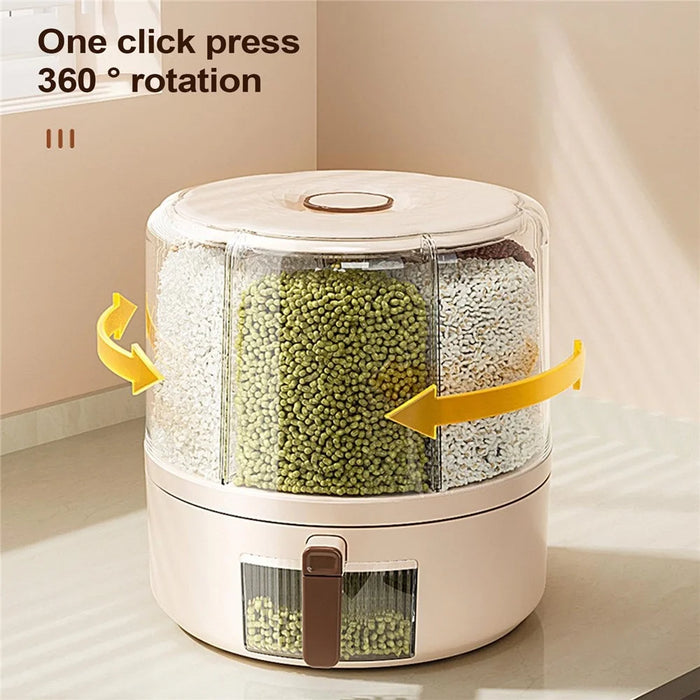 Removable Rotating Grain Storage Box 6 Grids Rice Bucket Moisture-Proof Insect-Proof Sealed Food Dispenser 6.5L (BPA-Free, NO FDA Certificate) - 3