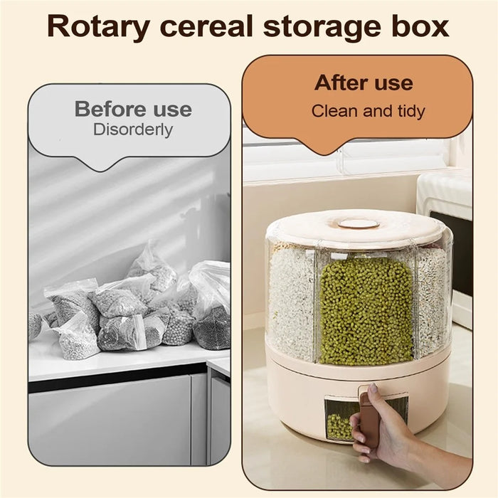 Removable Rotating Grain Storage Box 6 Grids Rice Bucket Moisture-Proof Insect-Proof Sealed Food Dispenser 6.5L (BPA-Free, NO FDA Certificate) - 4